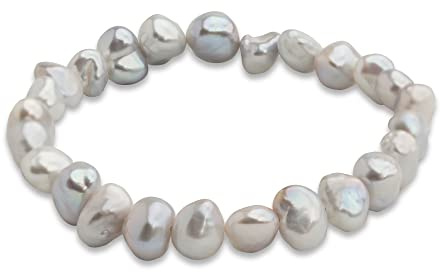 Secret & You Pulsera de Mujer de Perlas Cultivadas Naturales de Agua Dulce Barrocas Keshi Colores Naturales - Pulsera elástica de 18 cm.