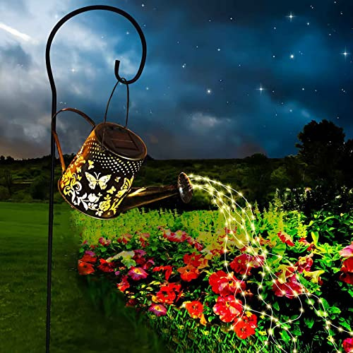 Solar Gießkanne mit Lichterkette Gartendeko, LED Solar Lichterkette Aussen Gartendeko für Wege, Hof, Rasen, Terrasse, Yard, Path dekoration (mit Schäferhaken)
