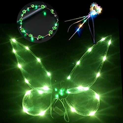 Feenflügel Erwachsene Feenflügel,Feenflügel Leuchtende,Feenflügel Damen,mit Fee Stirnband und Fee Zauberstab,Funkelnde Engelsflügel,Schmetterlingsflügel,für Karneval,Fasching,Mottoparty