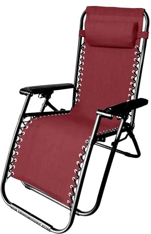 INTRECCI Sedia Zero Gravity Pieghevole Reclinabile da Giardino Terrazzo con Cuscino, Sedia Sdraio in Acciaio per Esterno Decorativa Balcone Rossa Bordeaux
