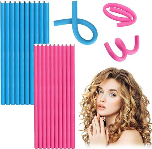 20 Pièces Morceaux Boucle Sans Chaleur, Bigoudis Flexibles, Tiges de Curling Flexible, Rouleaux De Cheveux en Mousse Torsadée, Bricolage Outils de Coiffure, pour Boucles Frises DIY Styling Filles