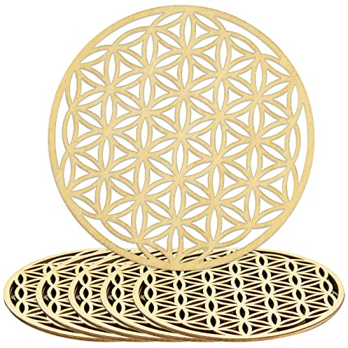 6 Pièces Fleur de Vie en Bois, Dessous de Verre Panneau Cercle pour Recharger les Pierres, Décoration Murale, Purification, Méditation, 10 x 10 cm