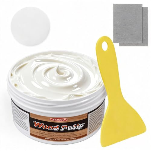 DEWEL Wood Filler Putty, Wood Furniture Repair kit, White Wood Filler Stainable and Paintab, Quickly Repairing Broken and Defective Wooden Furniture with Plastic Scraper and Sandpaper