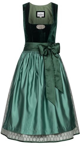 Nübler Damen Dirndl Marlies I Größe 46 I Midi-Dirndl mit Rocklänge 60 cm & passender Schürze I Festliches Trachtenkleid mit modernem Schnitt & dezenten Details I Ideal für Trachten & Festlichkeiten