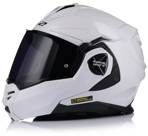 LS2 FF901 ADVANT X Flip-Front Motorcycle Motorbike Modular Helmet Dual Visor ECE22.06 Approved Full Face Jet Scooter Urban Touring Crash Helmet with Free Tinted Visor- White