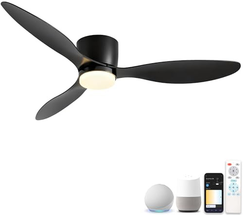 Smart Deckenventilator mit Beleuchtung und Fernbedienung, Ø 106 cm, LED Dimmbar, Kompatibel mit Alexa/Google Home & App, Leiser DC Motor (35W), Flaches Design für Schlafzimmer