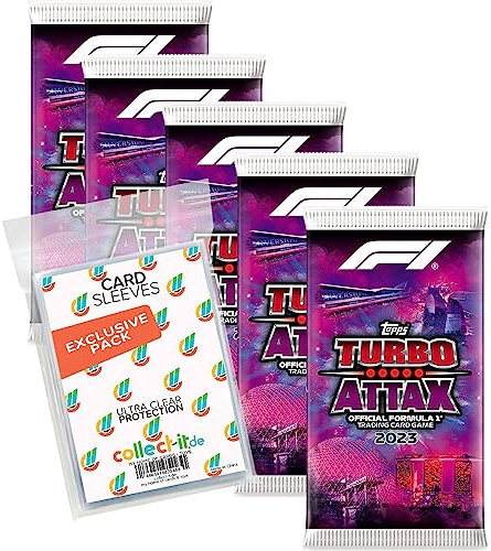 Bundle mit Topps - Turbo Attax Formel 1 2023-5 Booster + Exklusive Collect-it Hüllen