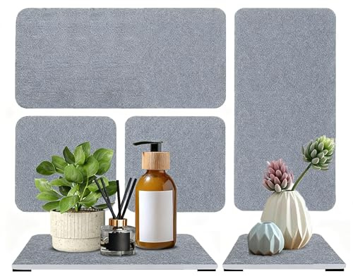 GAESHOW 4 Stück Wasserabsorbierendes Steintablett, Wasserabsorbierende Diatomit Getränk Untersetzer, Schnell Trocknende rutschfeste Wasserabsorbierender Stein für Bad und Küche (Grau)