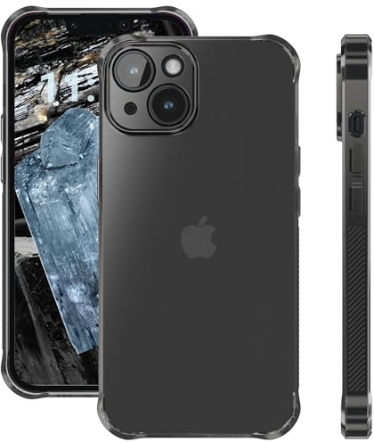 ELEVAVIDA Handyhülle für iPhone 14 glänzend schwarz transparent mit Kameraschutz - stoßfeste Antishock Ecken, Schutzhülle für Apple iPhone 14 Slim case