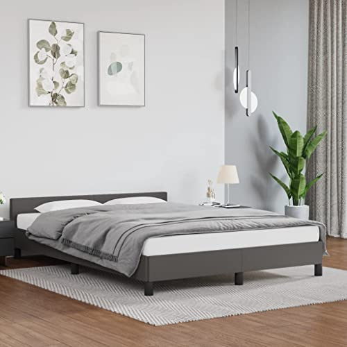ZQQLVOO Bettgestell Familienbett Palettenbett Bettgestell mit Kopfteil Grau 140x200 cm Kunstleder