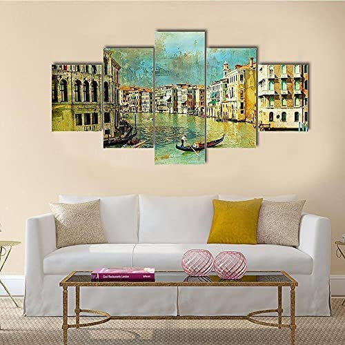 Impressions Sur Toile,5 Tableau Peinture,Décoration Maison Moderne,Modulaire Panneaux Motif Tableau,Cadeau D'Anniversaire, Peinture À L'Huile De Maison De Rivière (L/Avec Cadre 150 X 80 Cm -6O6Y/K3I