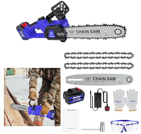 Battery Chainsaw 4.0Ah Brushless Cordless Chainsaw, 21V Electric Chainsaw 12 in Battery Powered Chainsaw, Cordless Chainsaw with Battery and Charger, Power Chain Saws for Trees Wood Farm Cutting