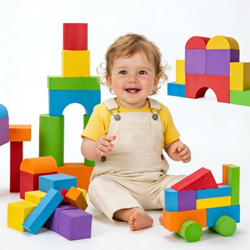 Pairez Toys Große Bausteine für Kleinkinder 2-3, große Schaumstoff-Bausteine, Baby Badespielzeug, weiche Stapelblöcke für Jungen & Mädchen ab 18 Monaten (36 Stück)