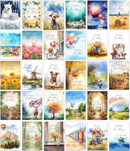 the lazy panda card company 30 verschiedene bunte und lustige Geburtstagskarten mit Umschlägen (gemischtes Alter)