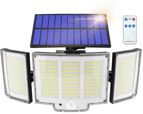 Haokiang Faretto LED Da Esterno Solare 348LED Faro Led Esterno Con Pannello Solare Con Accumulatore 270° Luci Solari Da Giardino 3 Modalità Faretti Solari a LED Da Esterno Lampione