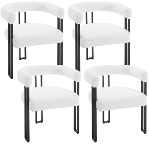 WOLTU Esszimmerstühle 4er Set, Esstisch Stühle mit Armlehnen, Design Stuhl Küchenstuhl Essstuhl, Sessel bequem modern, für Esszimmer Wohnzimmer Schlafzimmer, aus Chenille Metall, Creme, EZS25cm-4