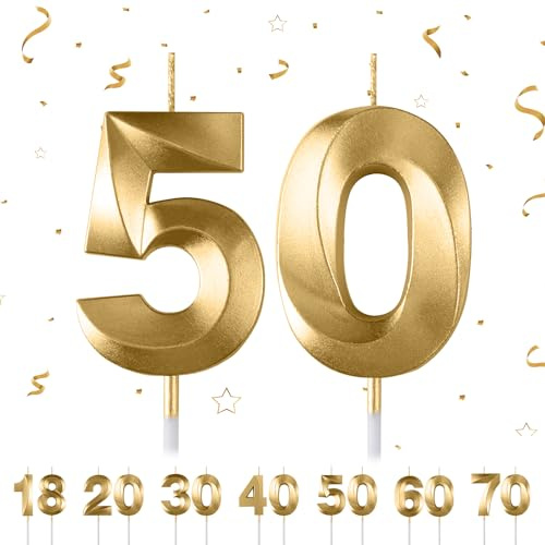 Maclunar Geburtstagskerzen Zahlen 50,3D Gold Geburtstagskerzen,Kerzen Geburtstag Zahl 50, Kuchen Topper Dekoration Kuchendeko Geburtstag, Geburtstagskerzen für Geburtstagsdeko