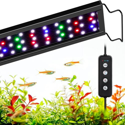 AQQA Aquarium Beleuchtung LED, Vollspektrum Aquarium Licht, 3 Modus+Timer+Einstellbare Helligkeit, 45-60cm, 18W