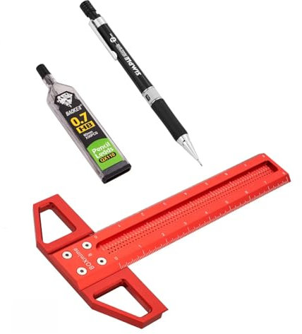 BOXmime Präzisionsmarkierungslineal für Holzbearbeitung, 20,3 cm, T-Vierkant-Lineal, 1/16 Zoll Skala, Aluminiumlegierung, Lochpositionierung, Anreißlineal, Layout-Messwerkzeuge