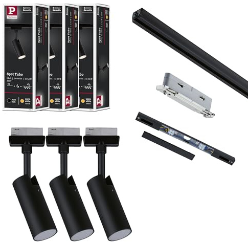 Paulmann 5227 URail LED Schienenspot Tubo Starterset 3x166lm 3x4,5W 3000K 230V Schwarz matt
