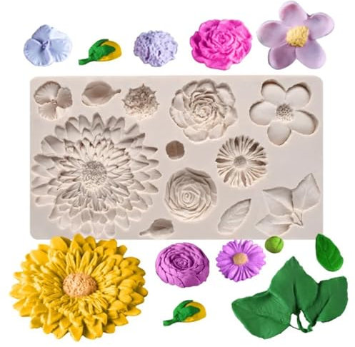 Epoxidharz-Formen, 20,3 x 11,6 x 1,5 cm, Silikonharzform, schöne Chrysanthemen-Blume, Hochzeitstortendekoration, Werkzeug, Blätter, Backen, Fondant, Schokolade, Süßigkeiten