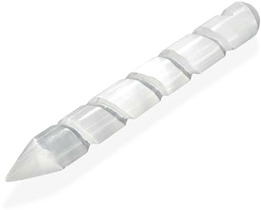 NKlaus Massagestab Selenit; poliert 15 cm Spiral Zauberstab, 1 Stück | Handarbeit; für Meditation; für Reiki; für Chakra; Gewicht: 85g; 1,8cm
