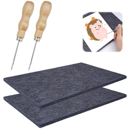 2 Pezzi Punteruolo e Tappetino per Bambini Kit 30 x 20 x 0.9 cm | Punteruolo per Legno Tappetino Feltro Manico in Legno da 7.1 cm, Adatto a Bambini e Adulti Feltro per Lavoretti