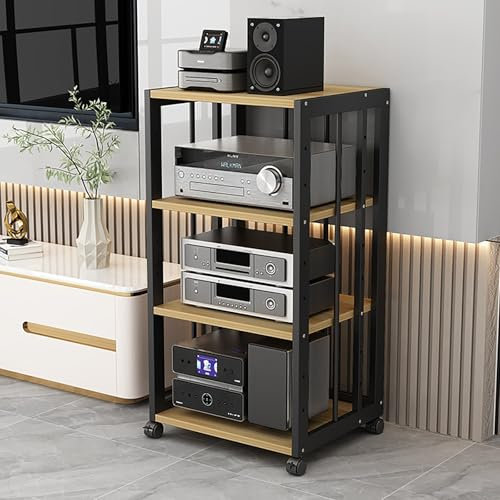 ZIHESY Audio Rack HiFi Regal HiFi Möbel Rack Schrank Phono Regal mit Verstellbaren Ablage, Medienständer mit 4 Ebenen für Verstärker Plattenspieler Stereo-Receiver(Black2)