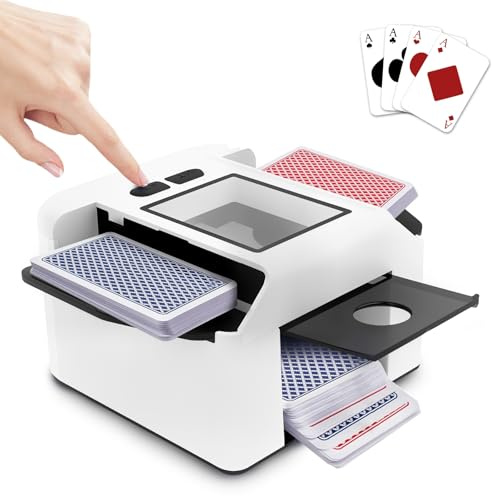 Automatischer Kartenmischer für 2 Decks, Kartenmischmaschine Elektrische mit 2000mah Akku, Mischmaschine Karten 16x13x8cm, Texas Hold’Em, Bridge, Uno, Blackjack (Weiß)