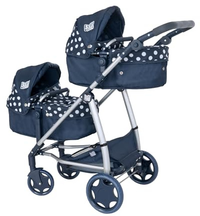 Dolly Tots Cochecito doble para muñecas con asa ajustable y varias opciones de asiento, plegable, adecuado a partir de 3 años