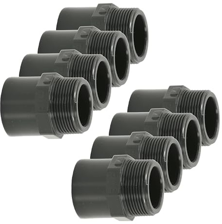 HAF 8 x raccordi in PVC con filettatura esterna da 50/63 mm x 2 | Manicotto di transizione in PVC grigio per tubi, tubazioni o tubazioni della piscina | Qualità: Made in Europe – Quantità: 8 pezzi