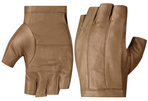 Harssidanzar Guantes de conducción guantes de conducción de cuero sin dedos y medio dedo para hombres KM049EU