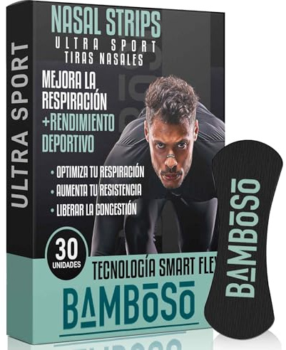 Bamboso 30 strisce Nasali sportive nere | Migliora la respirazione durante lo sport | Allevia la congestione e aumenta le prestazioni fisiche | Ipoallergeniche e confortevoli