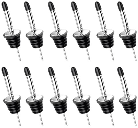 DOETYD 12Pcs Bottle Pourer Wine Stainless Steel Freeflow Spirit Speed Pourers with Tapered Spout for Drinks Liquor Cocktail Bar Home Syrup Vinegar