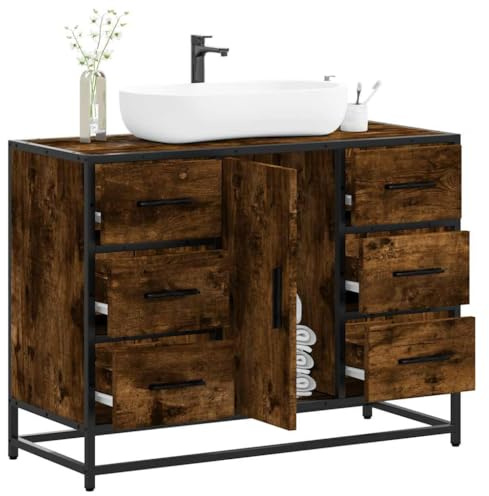 EMYRLXQW Möbelset, badrumsmöbler set-badrum handfat skåp rökt ek 80 x 33 x 60 cm konstruerat trä