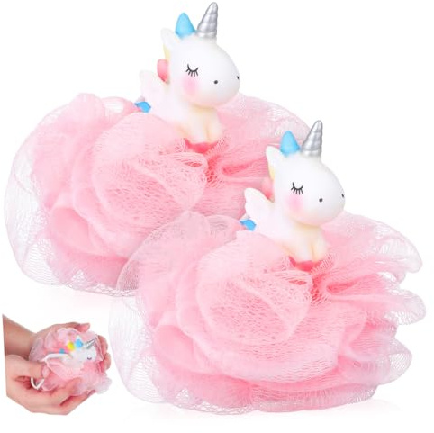 FONDOTIN 2 pezzi Spugna Bagno Unicorno Palla Esfoliante Morbida per Spugna Loofah e Schiumosa per Doccia Pulizia e Rinfrescante