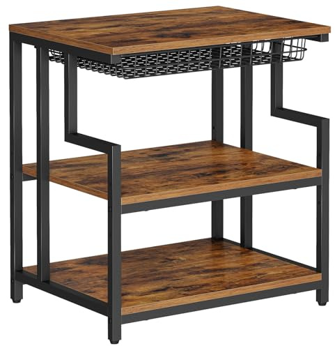 HOOBRO Druckerständer mit Ablagen, Druckerregal mit Schublade Lagerung, 60 x 50 cm 3-stöckiger Druckertisch, für Wohnzimmer, Küche, Büro, Vintagebraun und Schwarz EBF10PS01