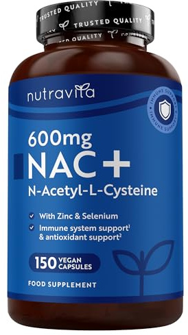 Nutravita NAC+ N-Acetyl-Cysteine 600 mg - 150 Capsules Véganes - 5 Mois