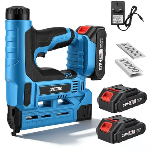 Cordless Brad Nailer, 2 in 1 Cordless Nail Gun & Electric Stapler with 2x2.0Ah Battery and Charger, 1000 Nails & 1000 Staples, 18 Gauge Nail Gun Battery Powered for Home Improvement, Woodworking, DIY