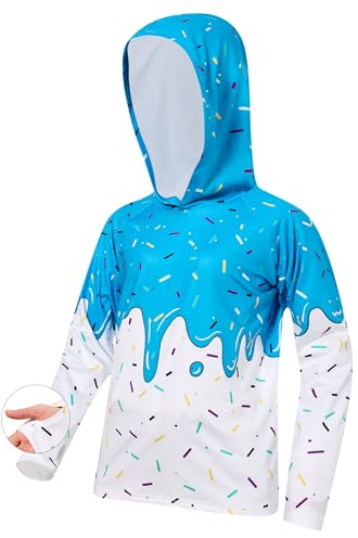 Boys Kids Dripping Cream Sun Protection Fishing Shirts Quick Dry Long Sleeve Rash Guard Shirt for Outdoor Play Size 9-10t