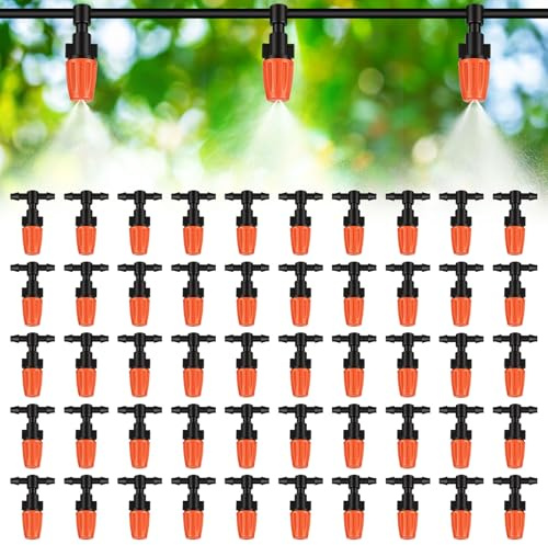 bssmmai 60PCS Micro Spray Nozzles Adjustable Flow Irrigation Drippers with Connect Tee for Garden,Greenhouse