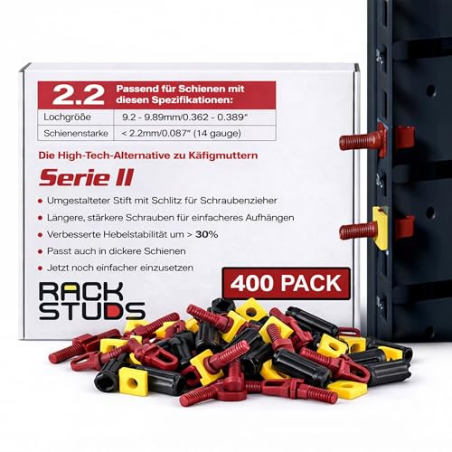 R400 – Lot de 400 vis pour rack de serveur pour rails de rack de serveur, rails verticaux carrés perforés, remplacement parfait des écrous de cage, vis de montage en rack – Rouge 2,22 mm/0,086