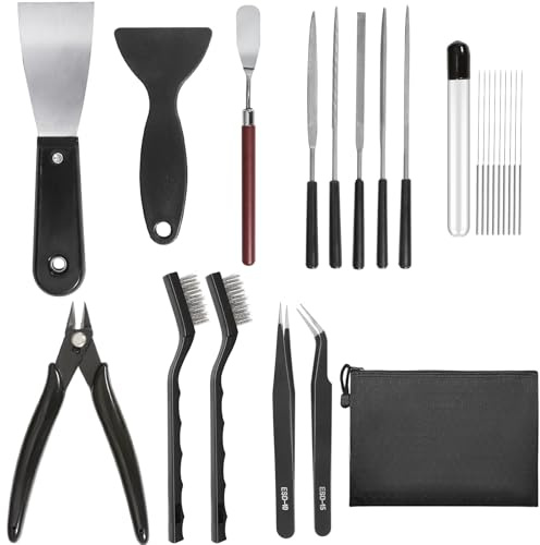 ANVINKU 3D Printer Tool Kit, 24PCS Accessories Nozzle Cleaning Tools | Includes Cutter Scrapers Polishing Tools Tweezer Knives Brushes, 3D Printing Cleaning Kit for All 3D Printers