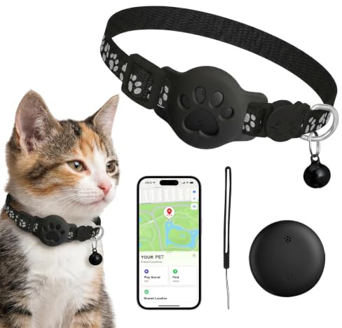 Cat Tracker Collar,Real Time GPS Dog Tracker Collar (Black) | Compatible with IOS/Android, No Monthly Fee, Adjustable Pet Collar with Global Tracking Device, Waterproof and Dustproof