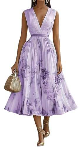 shownicer Vestito Donna Elegante Abito Cerimonia Vestito Lungo Stampa Floreale Senza Maniche Vestiti in Chiffon Estate