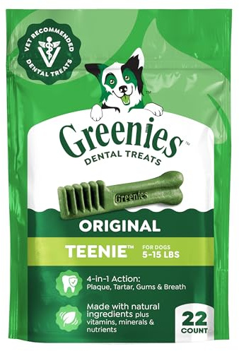 Greenies Veterinarian-Recommended Adult Natural Dental Dog Treats Teenie Size, Dog Dental Chews, Original Flavor, 6 oz. Pack, 22 Count