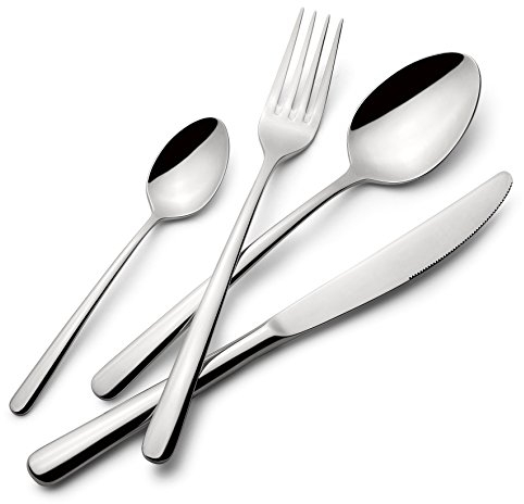 Lagostina Ambra, Set Posate per 6 Persone con 6 Forchette Tavola, 6 Coltelli Bistecca, 6 Cucchiai Tavola, 6 Cucchiaini Caffè, Set Posate in Acciaio Inox 18/10 con Finitura Lucida a Specchio