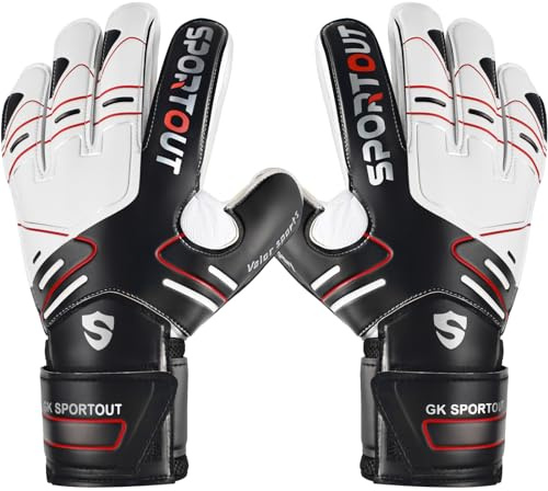 Sportout Youth&Adult Goalie Goalkeeper Gloves,Strong Grip for The Toughest Saves, with Finger Spines to Give Splendid Protection to Prevent Injuries,3 Colors (Black, 10)