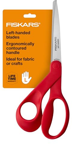 Fiskars All-Purpose Left-Handed Scissors - Ergonomically Contoured - 8 Stainless Steel - Paper and Fabric Scissors for Office, Arts, Crafts, and Stocking Stuffers - Red