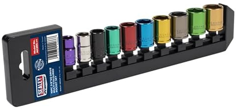 Sealey Multi-Coloured Socket Set, 10pc, 3/8Sq Drive, WallDrive® - AK285